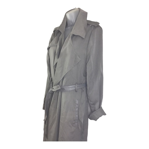 Badgley Mischka Angelina Lyocell Trench Coat Gray Women’s Size Large - Picture 9 of 15